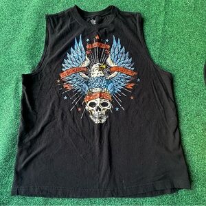 Sleeveless Eagle & Skull Graphic Tank Top